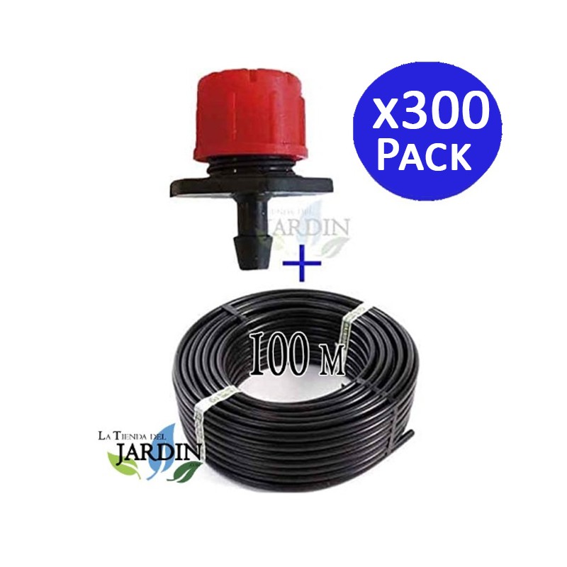Tuyau d'irrigation goutte à goutte 16 mm, 100 mètres | 300 goutteurs réglables, 0 à 70 litres/heure | Tuyau d'irrigation goutte 