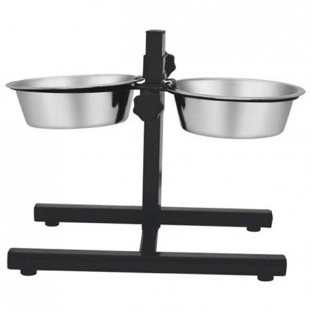 Comedero y bebedero doble para perros y gatos | Soporte estable ajustable | 2 cuencos 25 cm | Acero inoxidable