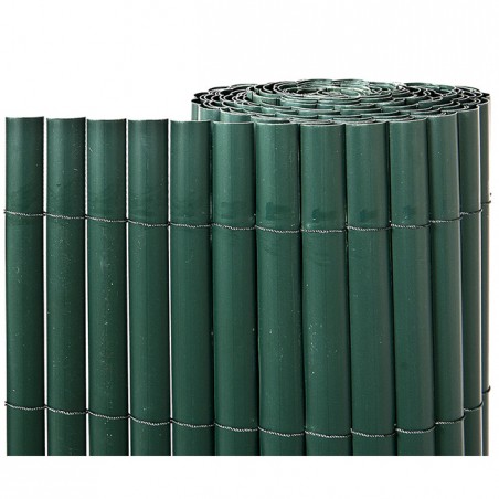 Cañizo ocultación PVC verde oscuro 2 x 5 metros, unidas por hilo nylon cada 10 cm. Simple cara