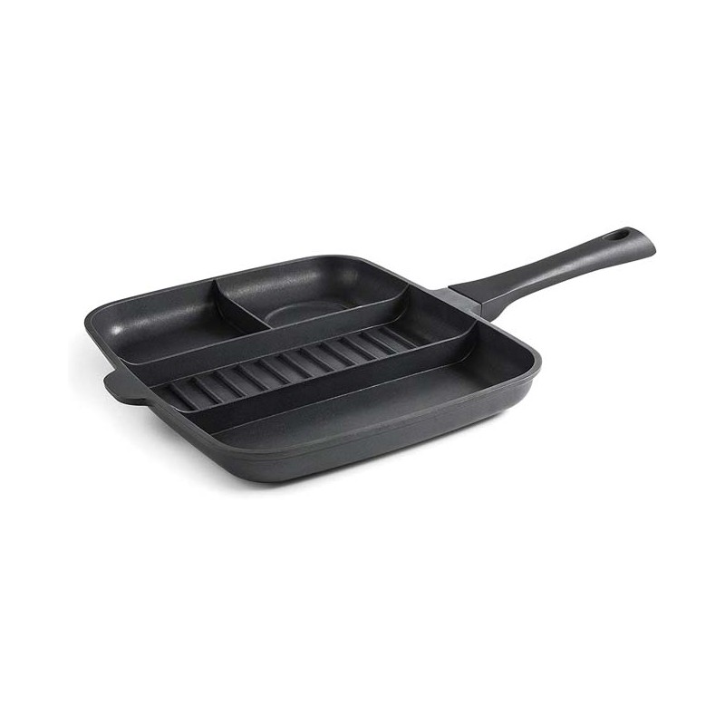 Poêle Grill de cuisine Lacor Titanium Pro avec antiadhésif, compartiments individuels 4 en 1, aluminium, 32x26 cm