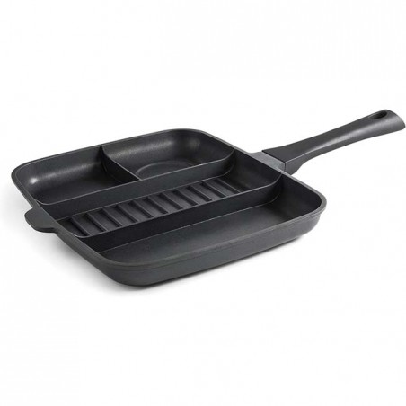  LACOR Asador Grill Titanium Pro with Non-Stick Frying Pan, 4 in 1 Individual Compartments, Aluminium, 32x26 cm