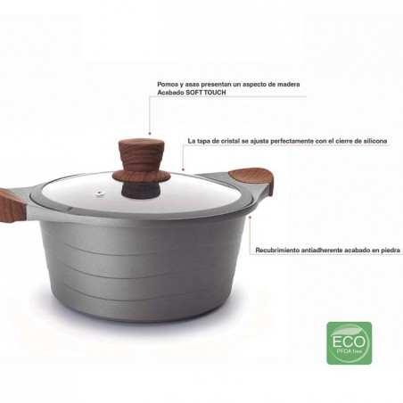 Saucepan with Glass Lid, Grey, Aluminum, 6 L - Ø 28 x 12.5 cm, Lacor