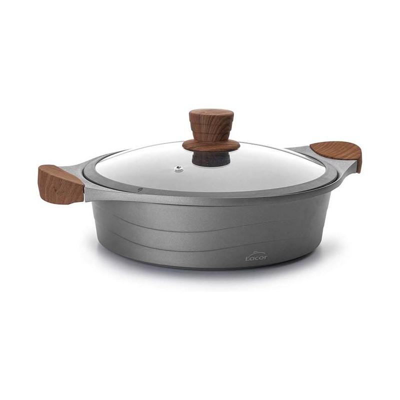 Padella Lacor bassa da cucina con coperchio in vetro Stilo, Realizzata in Fusione di Alluminio, Ø 28cm
