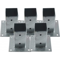 Lot de 5 Ancrage métallique carré 12x12 cm, base 17,5x17,5 cm Support d'ancrage à Visser pour Poteau pour Béton, Clôtures