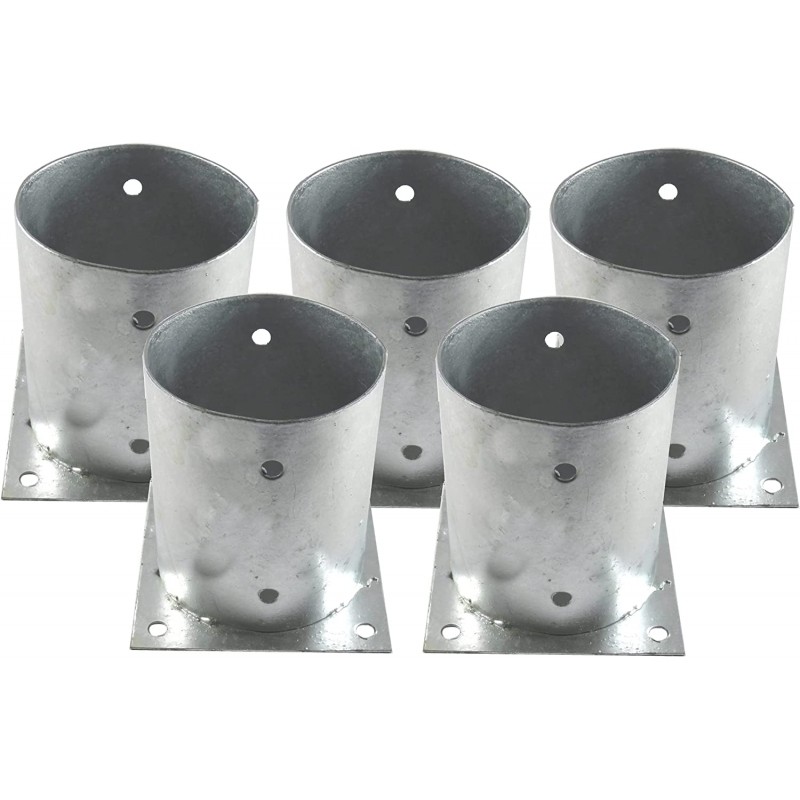 Lot de 5 Ancrage métallique rond 10 cm, hauteur 15 cm Support d'ancrage à Visser pour Poteau pour Béton, Clôtures, Gazebos