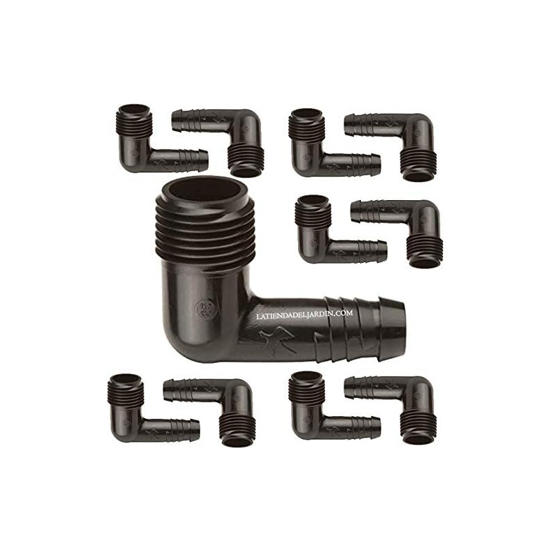 Pack 50 Codo riego por goteo 16mm x 3/4'' macho | Utilizado en Tuberia Rain Bird SPX para montaje de Aspersores y Difusores Pack 50 Codo riego por goteo 16mm x 3/4'' macho | Utilizado en Tuberia Rain Bird SPX para montaje de Aspersores y Difusores