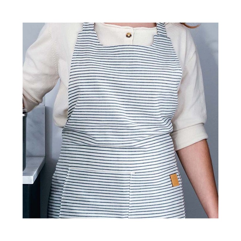 Unisex Küchenschürze Milan Design Lacor - Misst 68x83 cm - Farbe Weiß/Blau mit Streifen