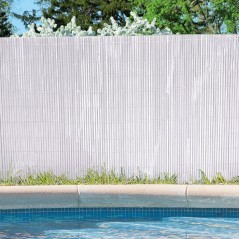 Canisse Synthétique PVC double 1,5 x 5 m avec Cannes Entières blanc, Brise-Vue pour Jardins, Balcons et Clôtures