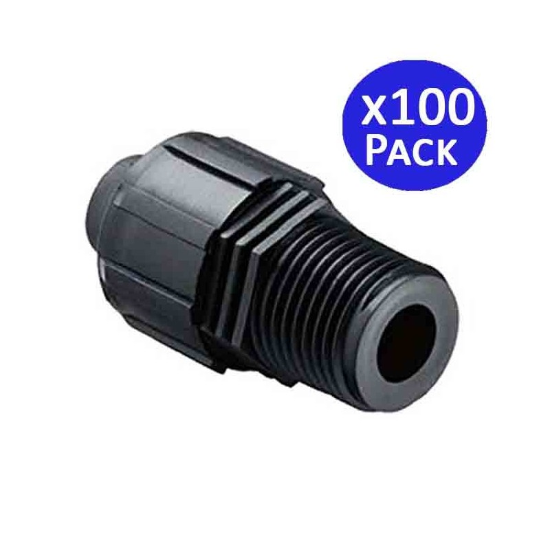 Lot de 100 Raccords Mâle 1/2'' x Tuyau Goutte-à-goutte 16mm | Connexion pour Système d'Irrigation Goutte-à-goutte