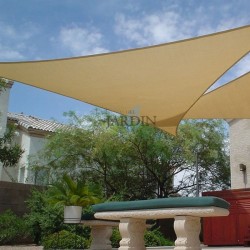 Auvent type Voile en polyester triangulaire 3,6 x 3,6 x 3,6 m, beige 165 gr/m2 UV pour jardin. Corde d'installation inclus