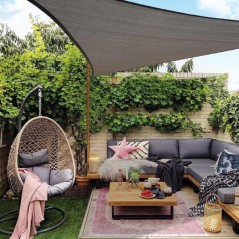 Toldo vela triangular poliéster 5 x 5 x 5 metros, gris 165 gr/m2 UV para jardin