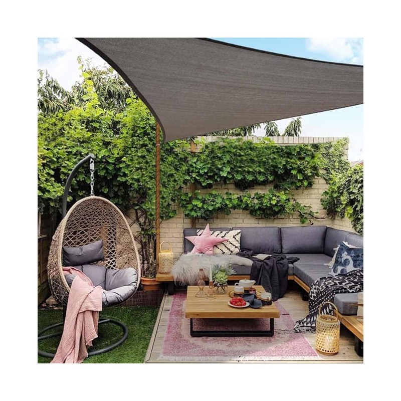 Auvent type Voile en polyester triangulaire 3,6 x 3,6 x 3,6 m, gris 165 gr/m2 UV pour jardin. Corde d'installation inclus