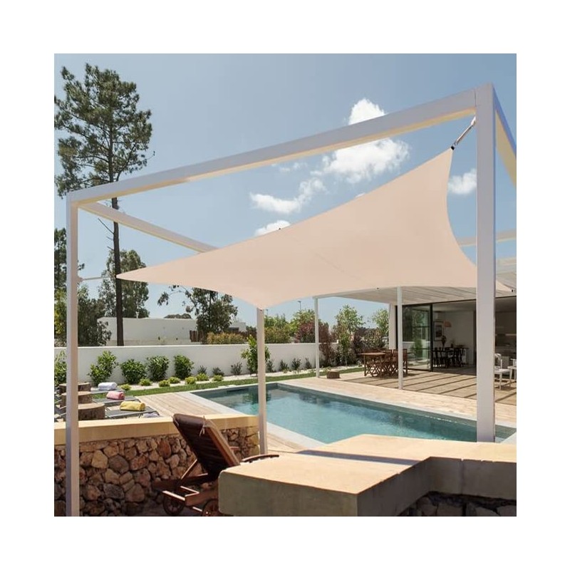 Auvent type Voile en polyester carré 3,6 x 3,6 mètres, beige 165 gr/m2 UV pour jardin. Corde d'installation inclus