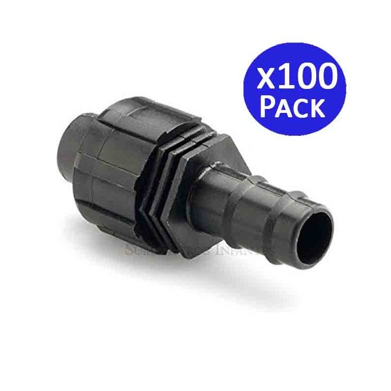 Pacote com 100 Conectores de Fita de Irrigação para Tubos de Gotejamento de 16 mm | Conexões para Sistemas de Irrigação