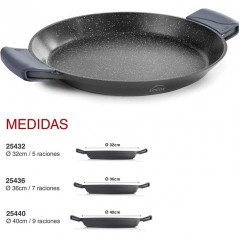 Plat à paella Lacor 5 portions - 32 x 4,5 cm avec poignées en silicone antiadhésives, en fonte d'aluminium