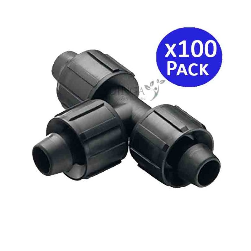 Lot de 100 Té gaine 16 x 16 x 16 mm pour système d'arrosage Lot de 100 Té gaine 16 x 16 x 16 mm pour système d'arrosage