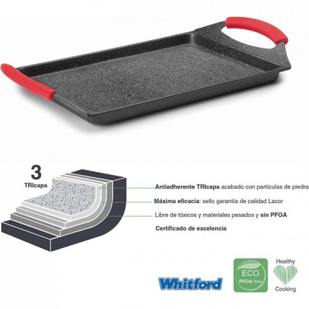 Lacor Smooth Eco Stone Grill Plate - Black 33 x 25 cm