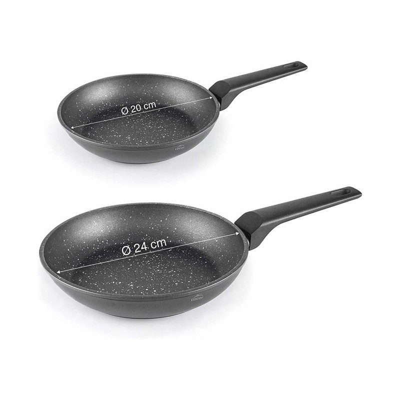 Set 2 Poêles Aluminium Forgé, Antiadhésive, Convient pour tous les types de cuisinières et induction, Ø20 et Ø24 cm