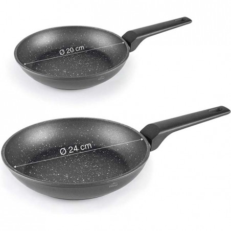 Set 2 Poêles Aluminium Forgé, Antiadhésive, Convient pour tous les types de cuisinières et induction, Ø20 et Ø24 cm