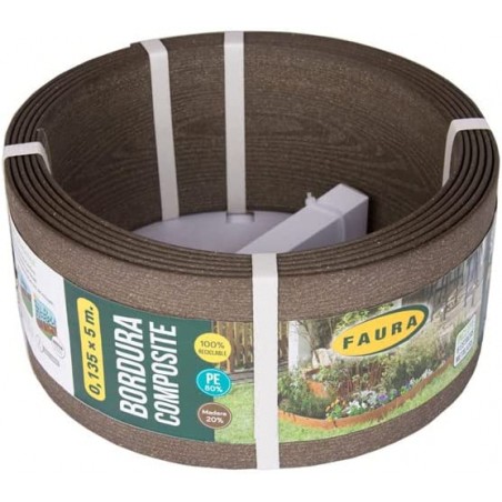 Dark brown Composite edging 0.135 x 5 meters with a thickness of 4.5 mm, ideal for gardens