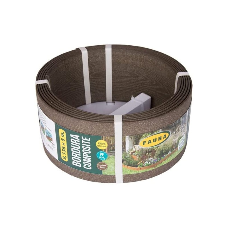 Komposit-Einfassung, dunkelbraun, 0,135 x 5 Meter, 4,5 mm stark, ideal für Gärten