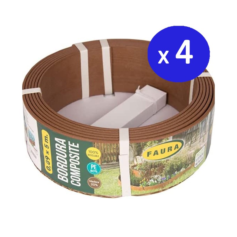 Lot de 4 Bordure Composite Marron 0,09 x 5 mètres d'une épaisseur de 4,5 mm, idéale pour les jardins Lot de 4 Bordure Composite Marron 0,09 x 5 mètres d'une épaisseur de 4,5 mm, idéale pour les jardins