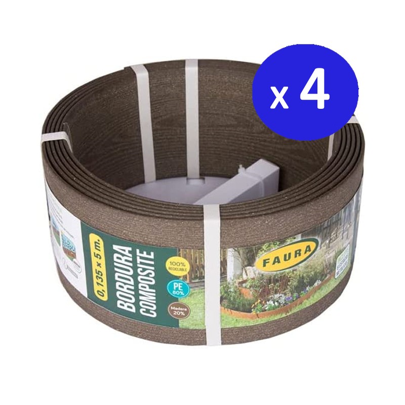 Confezione da 4 bordure composite marrone scuro, 0,135 x 5 metri, spessore 4,5 mm, ideali per giardini
