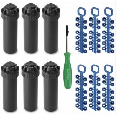 Pack of 6 Rain Bird 5004-PC 3/4" Sprinklers, Range 7.6 to 15.2 m + Accessories