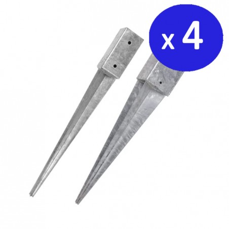 Confezione da 4 picchetti quadrati in metallo, grigi, 7 x 7 x 65 cm