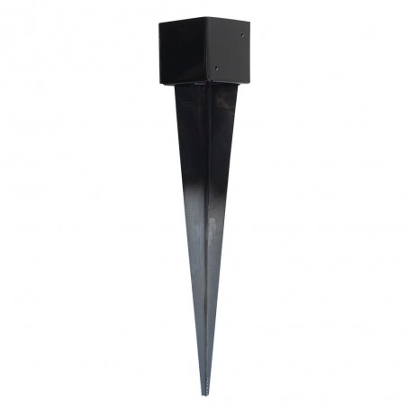Piquet d' angrage carré métallique 12 x 12 cm, base de 75 cm, idéaux pour poteaux en bois, noir