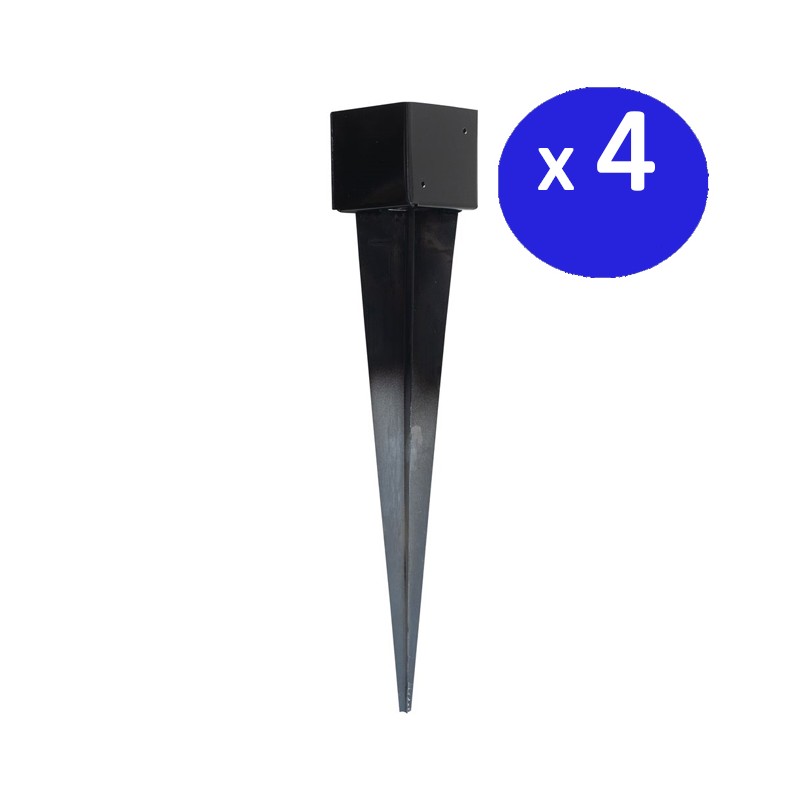 Pack of 4 black square metal stakes, 12 x 12 cm, 75 cm base