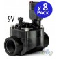 Set di 8 Elettrovalvola per Irrigazione Rain Bird 100HV 1'' 9V, per Programmatori a Batteria