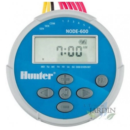 Programador de riego a pilas NODE600 Hunter, controlador de riego con capacidad para 6 zonas