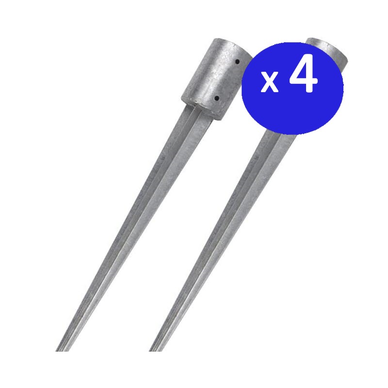 Lot de 4 Piquet d'angrage circulaire métallique 10 cm, base de 90 cm, idéaux pour poteaux en bois, gris Lot de 4 Piquet d'angrage circulaire métallique 10 cm, base de 90 cm, idéaux pour poteaux en bois, gris