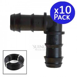 Gomito per irrigazione a goccia da 16 mm | Confezione da 10 gomiti per raccordi per tubi da 16 mm | Gomito per tubo flessibile p