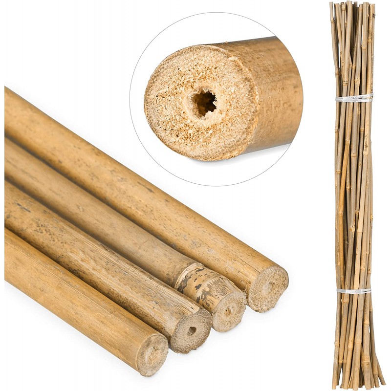 100 x Tutor de bambu natural 90 cm, 6-8 mm. Varillas de bambu ecologicas para sujetar arboles, plantas y hortalizas