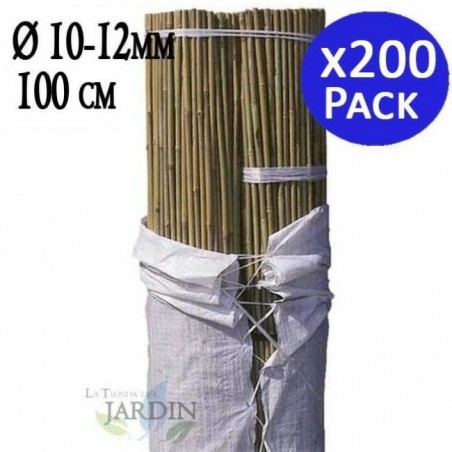 Pack 200 x Tutor de Bambú natural 100 cm, 10-12 mm. Varillas de bambú ecológcias para sujetar árboles, plantas y hortalizas