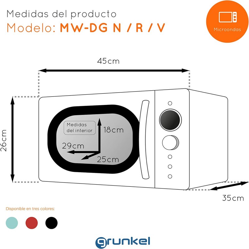 Micro-ondes Vintage Grunkel MWDGR, 20L, numérique, rouge