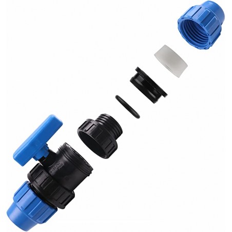 Válvula de encaixe PE 63 mm, torneira para tubos agrícolas e alimentares