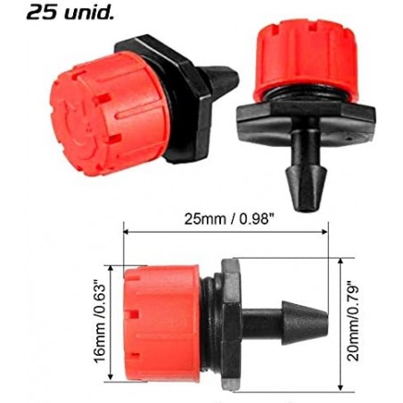 Pack irrigazione a goccia. 25 Gocciolatori regolabili da 0 a 70 l/ora + 25 Gocciolatori regolabile da 0 a 70 l/ora con 