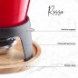  LACOR Enameled Cast Iron Fondue Set, Iron Support with Wooden Base, 6 Forks, Red