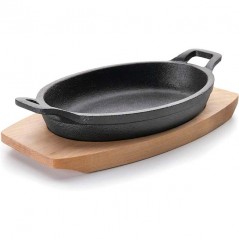 Casserole Poêle Ovale M/Bois traitée aelter 23 x 12 x 6 cm, Fonte, noir