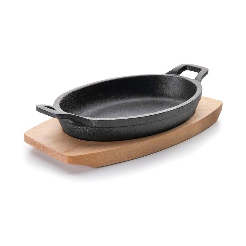 Casserole Poêle Ovale M/Bois traitée aelter 23 x 12 x 6 cm, Fonte, noir