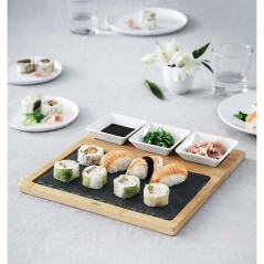 LACOR Tabla pizarra y bambú con cuencos para presentación de comida [28 x 28 x 1,5 cm]
