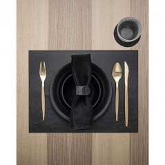  Rectangular placemat black grained leather 45 x 30 cm]