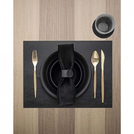 Rechteckiges Tischset schwarz genarbtes Leder 45 x 30 cm]