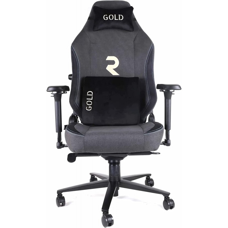 Gold Professional Gamer Chair. 180º inclination, Adjustable Height, 4D Armrest, Cervical and Lumbar Cushion Gold Professional Gamer Chair. 180º inclination, Adjustable Height, 4D Armrest, Cervical and Lumbar Cushion