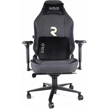 Goldfarbener professioneller Gaming-Stuhl. 180º Neigung, einstellbare Höhe, 4D-Armlehnen, Nacken- und Lendenkissen