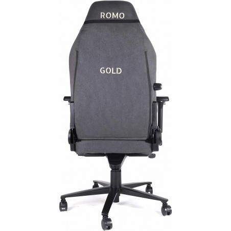 Cadeira gamer profissional dourada. Inclinação de 180º, altura ajustável, apoios de braços 4D, almofada cervical e lombar