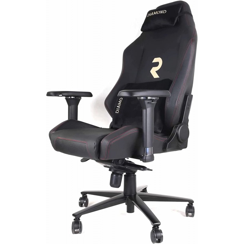 Cadeira gamer profissional Diamond. Inclinação de 180º, altura ajustável, apoios de braços 4D, almofada cervical e lombar
